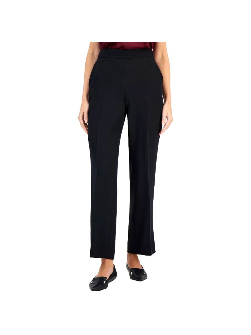 Kasper Women's Black Elastic Waist Pull-On Straight-Leg Pants Pockets Size XS